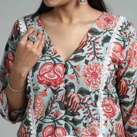 Sky blue - sanganeri block printed cotton straight kurta
