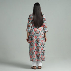 Sky blue - sanganeri block printed cotton straight kurta