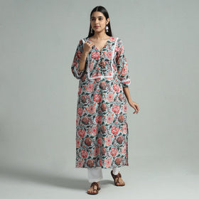 Sky blue - sanganeri block printed cotton straight kurta