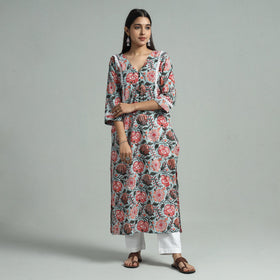 Sky blue - sanganeri block printed cotton straight kurta