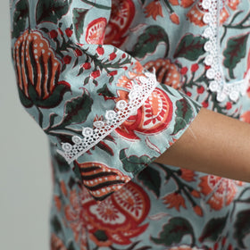 Sky blue - sanganeri block printed cotton straight kurta
