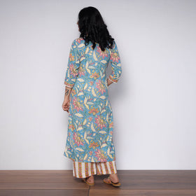 Buy Sanganeri Hand Block Printed Cotton Long Kurta with Palazzo Set Online l iTokri.com