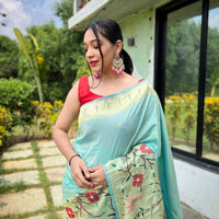 Green - Gayatri Sky Paithani Silk Handwork Saree