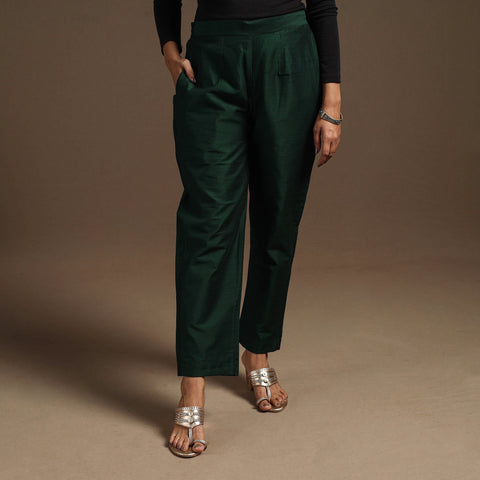 Slub silk elasticated plain pant 01 - handcrafted