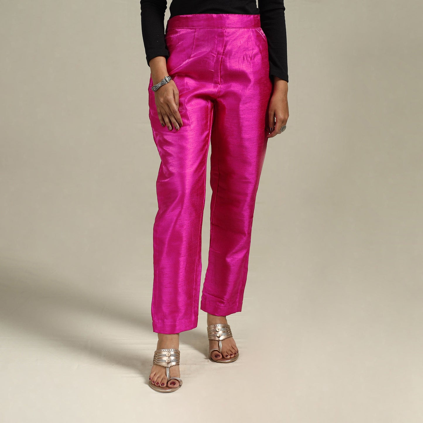 Slub silk elasticated plain pant 45 - s - handcrafted