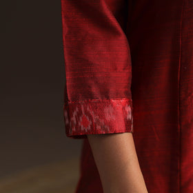 Slub silk a-line plain kurta with ikat patch 01