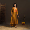 Slub silk a-line plain kurta with ikat patch 02