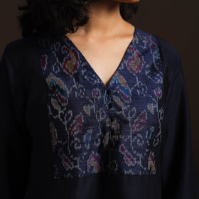 Slub silk a-line plain kurta with ikat patch 04