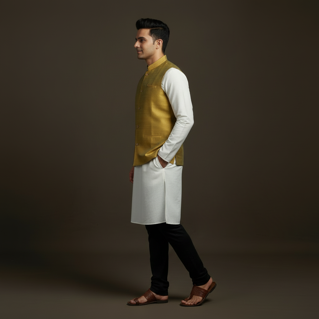 Slub silk men plain nehru jacket 11 - handcrafted
