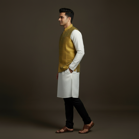 Slub silk men plain nehru jacket 11 - handcrafted