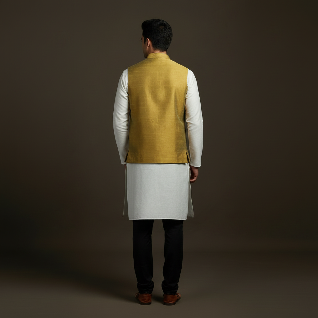 Slub silk men plain nehru jacket 11 - handcrafted