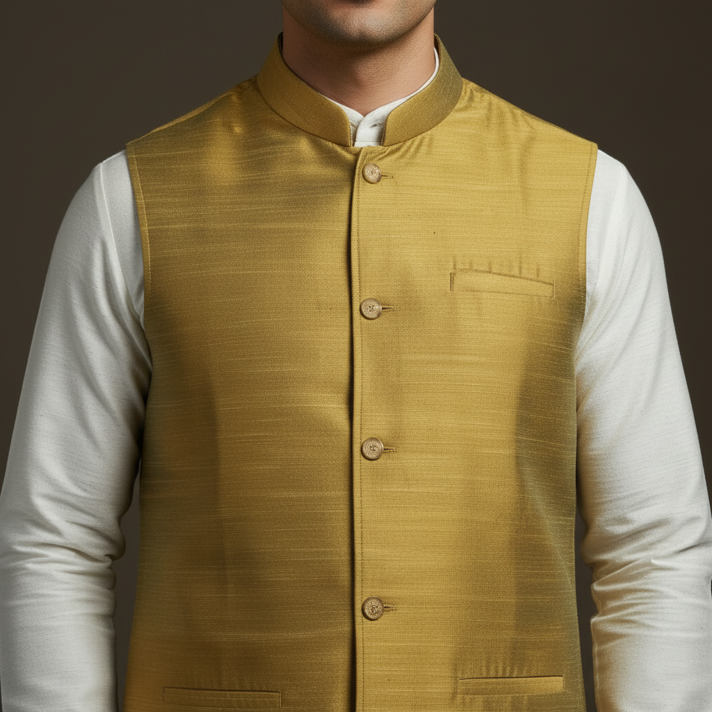 Slub silk men plain nehru jacket 11 - handcrafted