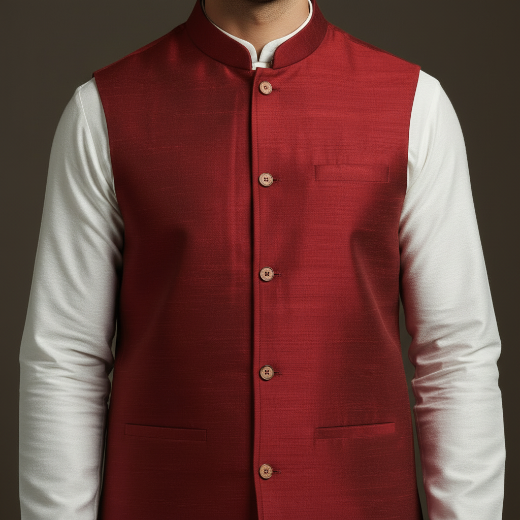 Slub silk men plain nehru jacket 12 - handcrafted