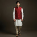 Slub silk men plain nehru jacket 12 - handcrafted