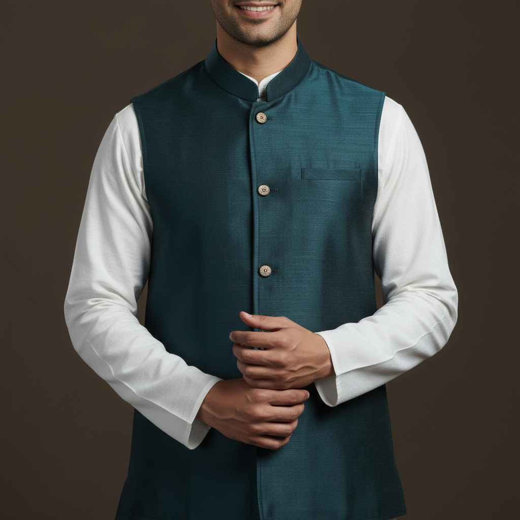 Slub silk men plain nehru jacket 14 - handcrafted