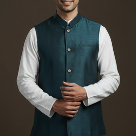 Slub silk men plain nehru jacket 14 - handcrafted