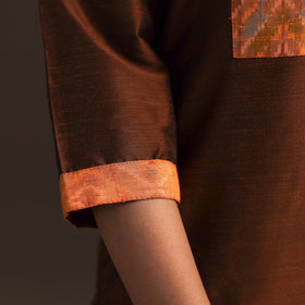 Slub silk straight plain kurta with ikat patch 10