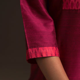 Slub silk straight plain kurta with ikat patch 12