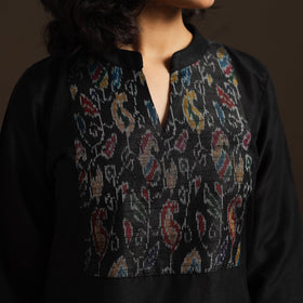 Slub silk straight plain kurta with ikat patch 13
