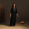 Slub silk straight plain kurta with ikat patch 13