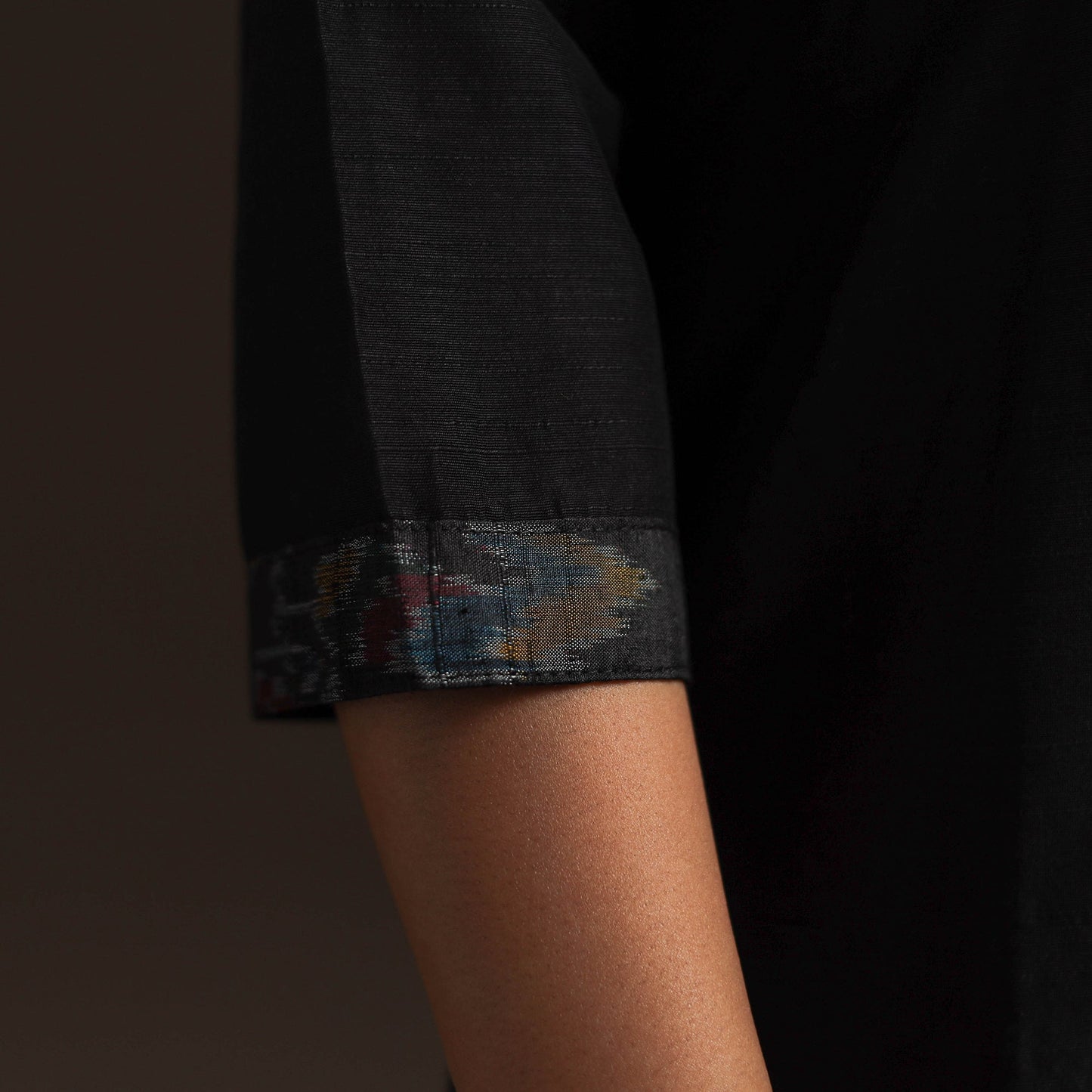 Slub silk straight plain kurta with ikat patch 13