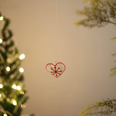 Shop Snow Heart - Handmade Threadwork Stuffed Christmas Ornament