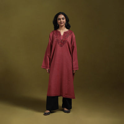 Sozni hand embroidered kashmiri merino wool pheran 08