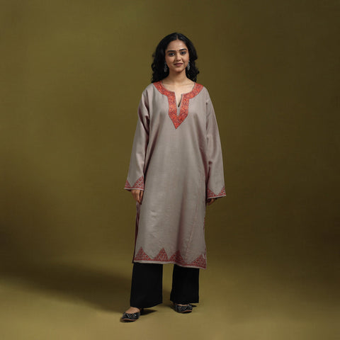 Sozni hand embroidered kashmiri merino wool pheran 11