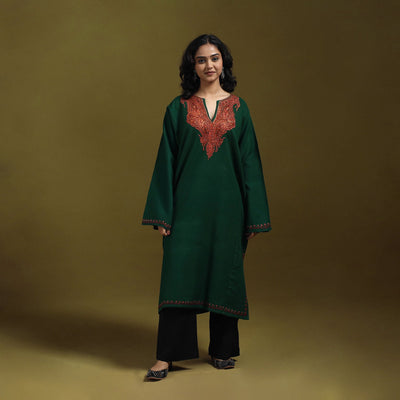 Sozni hand embroidered kashmiri merino wool pheran 21