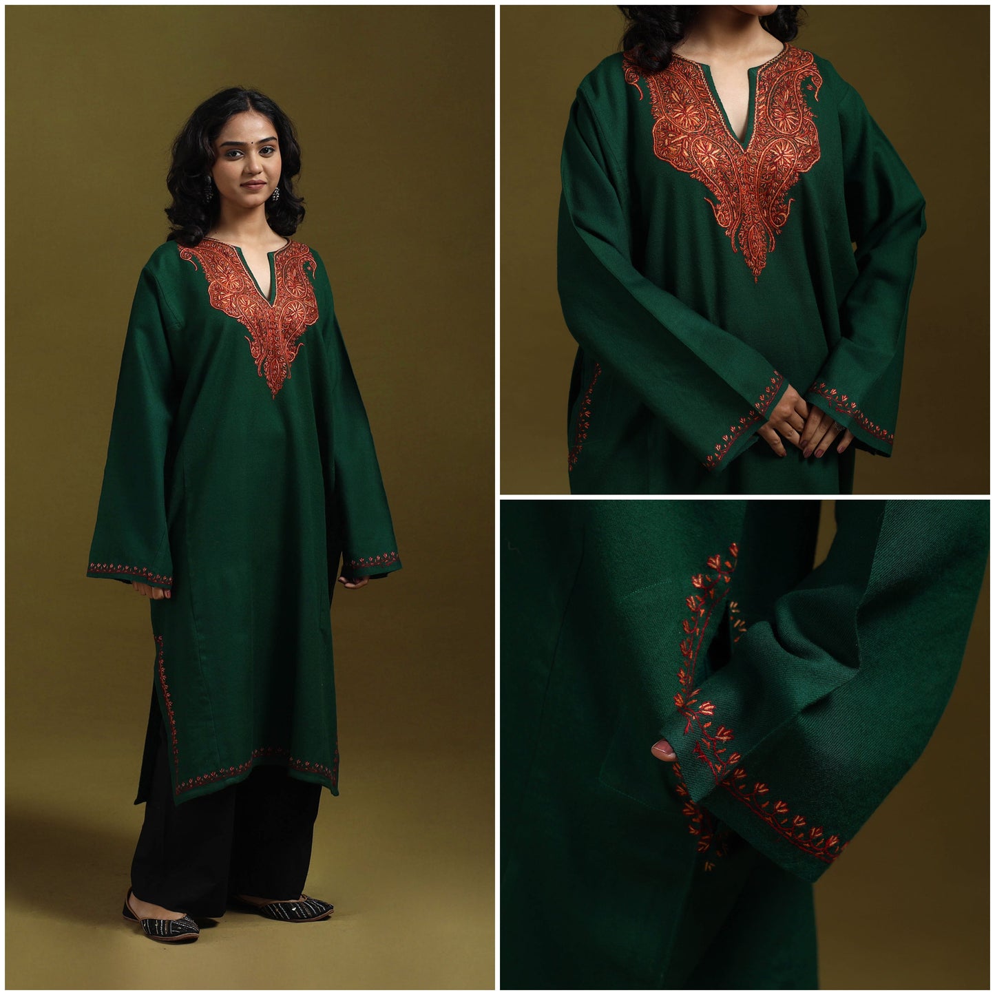 Sozni hand embroidered kashmiri merino wool pheran 21