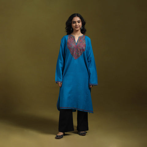 Sozni hand embroidered kashmiri merino wool pheran 22