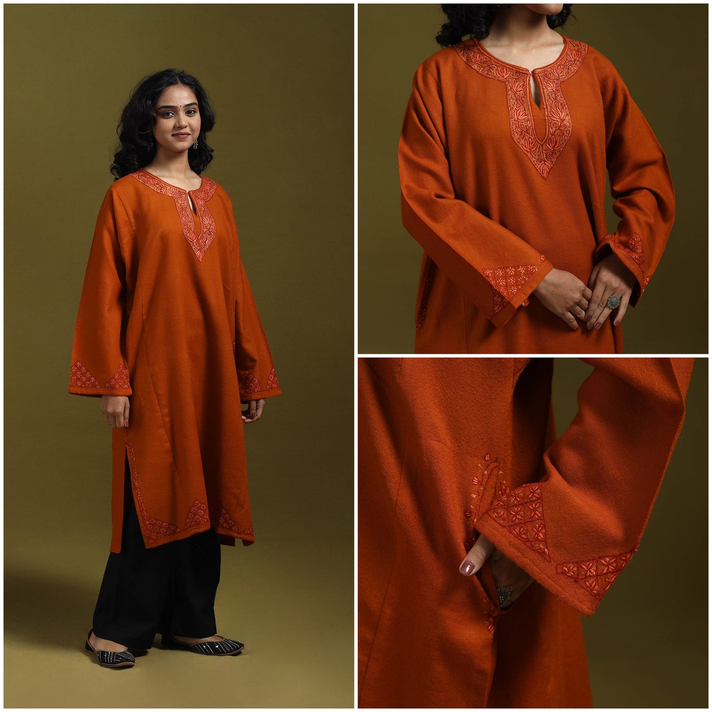 Sozni hand embroidered kashmiri merino wool pheran 25