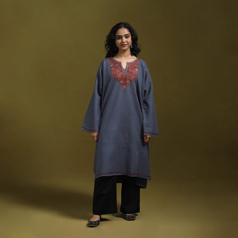Sozni hand embroidered kashmiri merino wool pheran 27