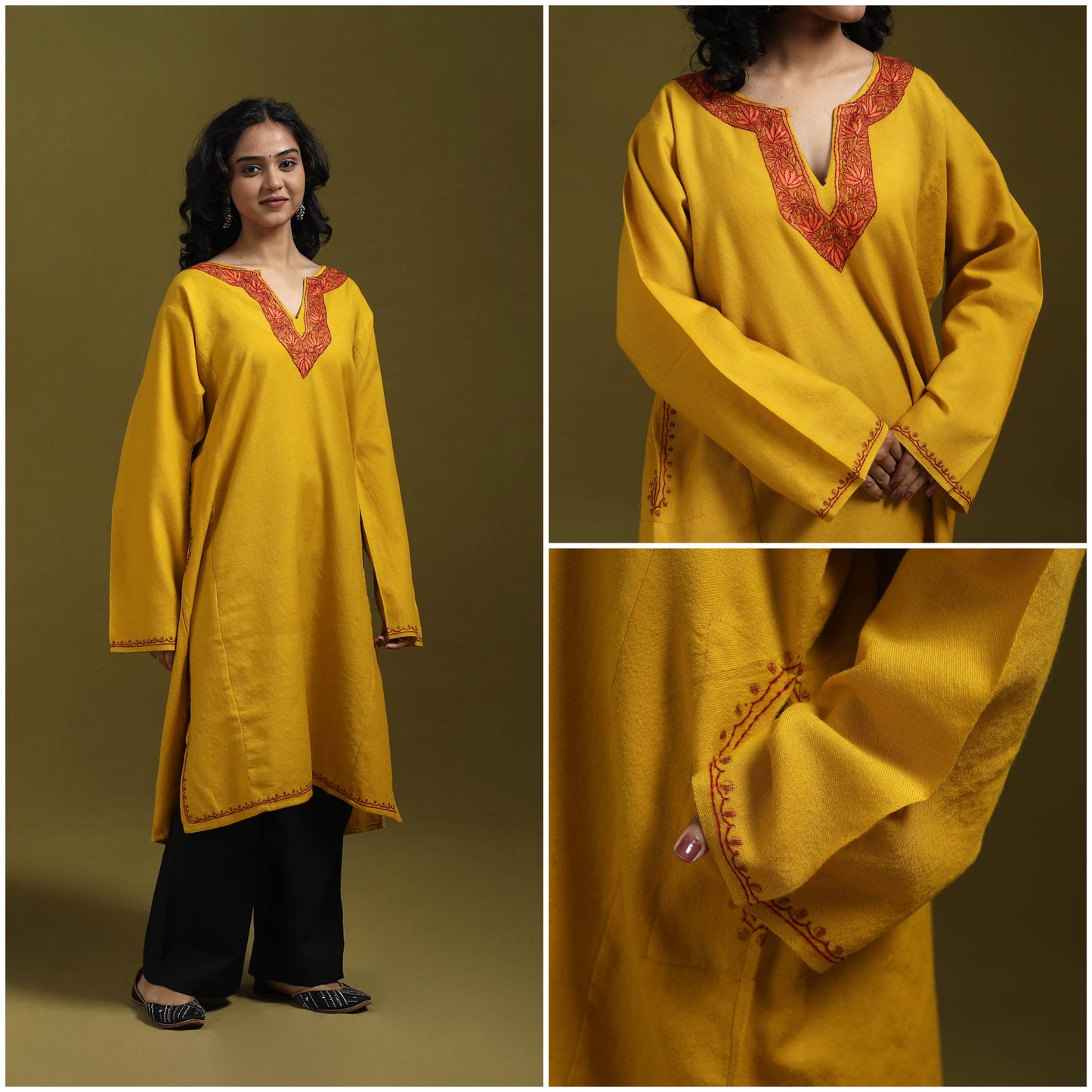 Sozni hand embroidered kashmiri merino wool pheran 31