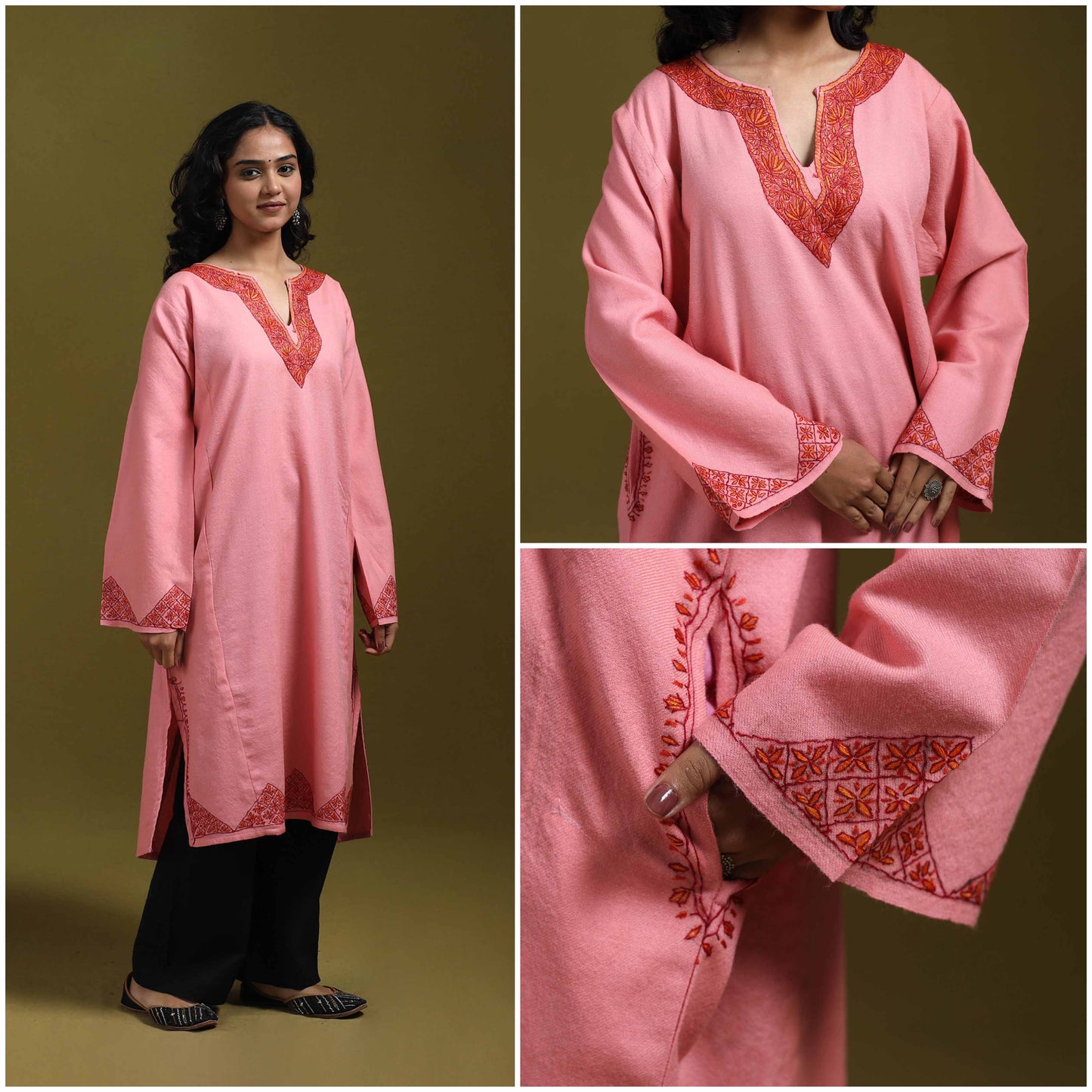 Sozni hand embroidered kashmiri merino wool pheran 47