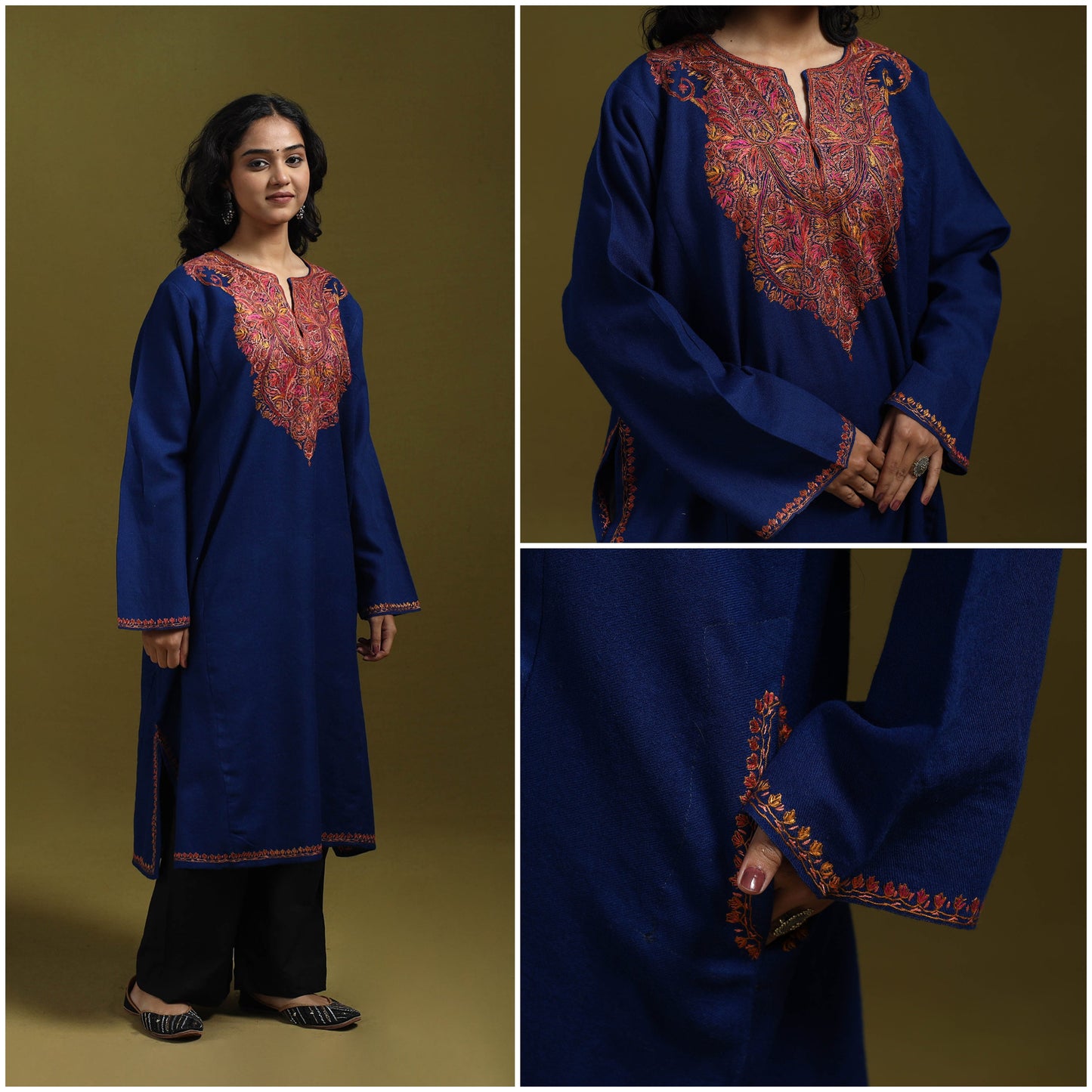 Sozni hand embroidered kashmiri merino wool pheran 48