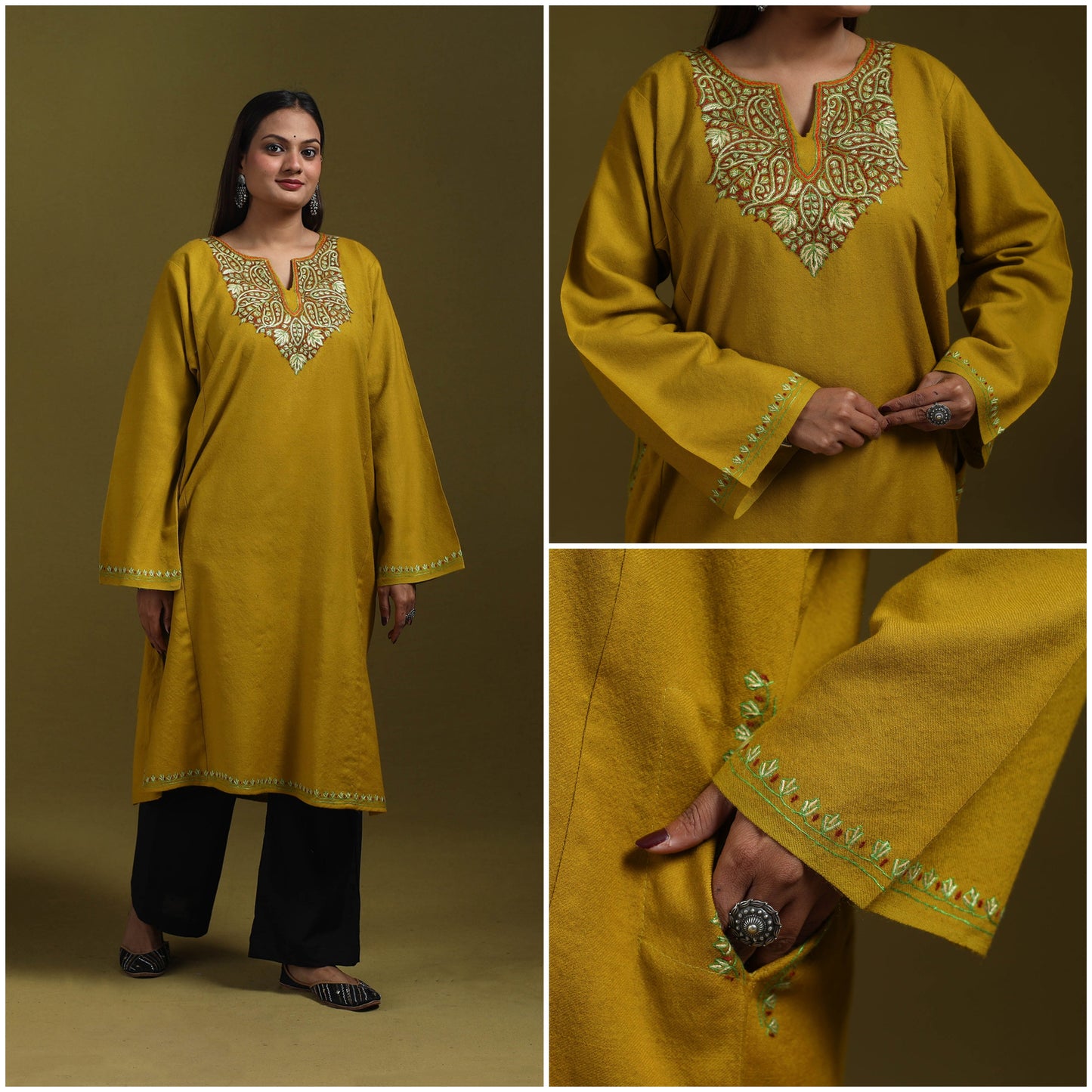Sozni hand embroidered kashmiri merino wool pheran 52
