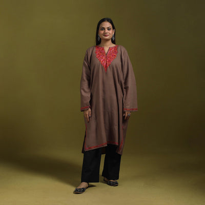 Sozni hand embroidered kashmiri merino wool pheran 57