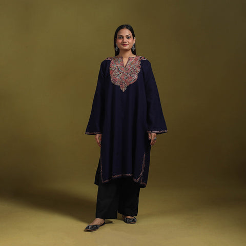 Sozni hand embroidered kashmiri merino wool pheran 61