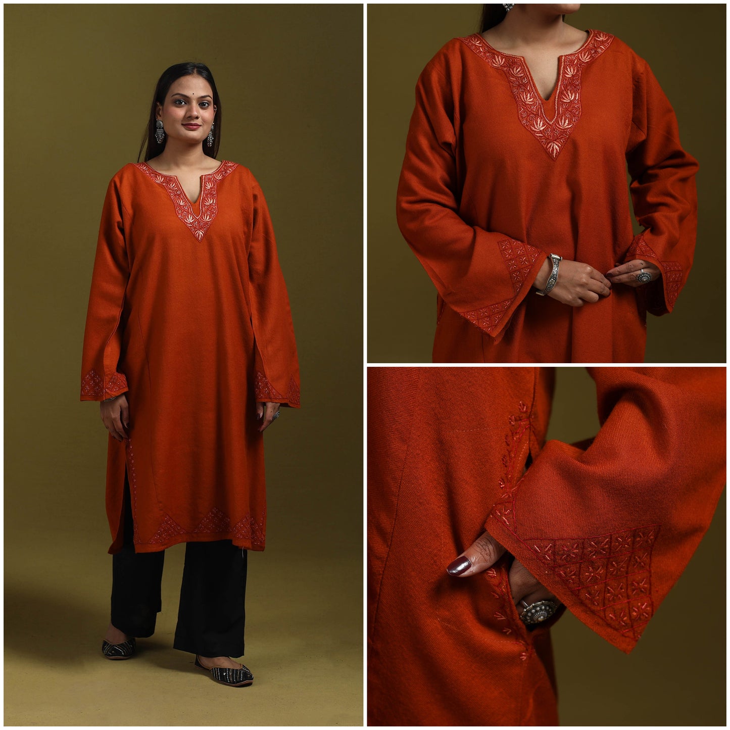 Sozni hand embroidered kashmiri merino wool pheran 62