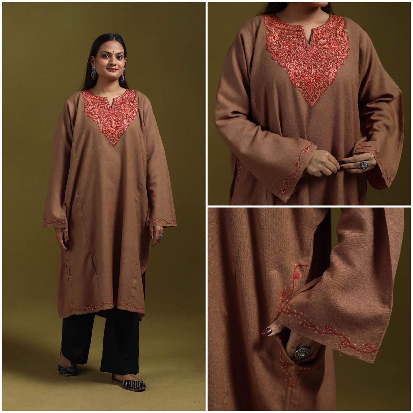 Sozni hand embroidered kashmiri merino wool pheran 66