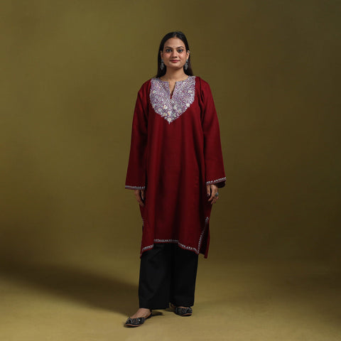 Sozni hand embroidered kashmiri merino wool pheran 67