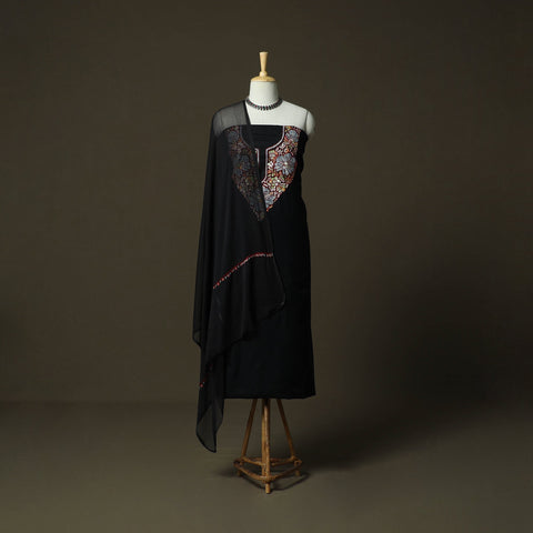 Sozni hand embroidery cotton 3pc unstitched dress material