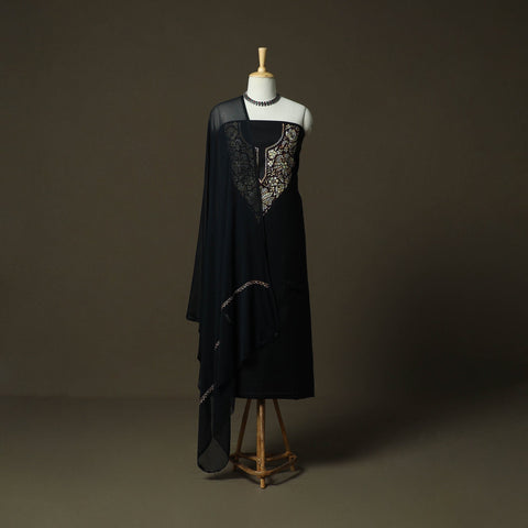 Sozni hand embroidery cotton 3pc unstitched dress material