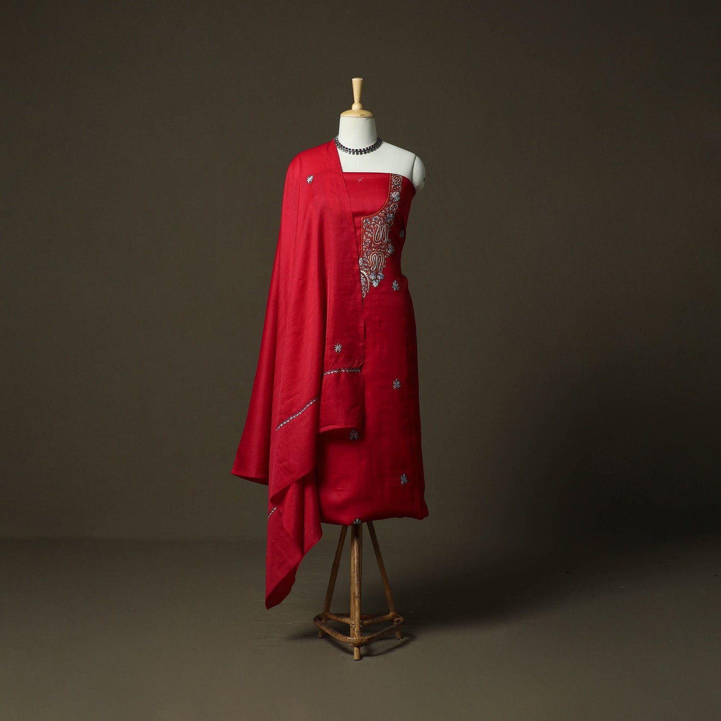 Sozni hand embroidery silk 3pc unstitched dress material 08