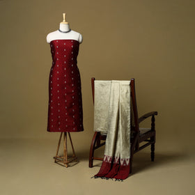 Spun dupion silk thread buti 3pc unstitched dress material