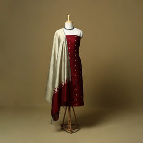 Spun dupion silk thread buti 3pc unstitched dress material