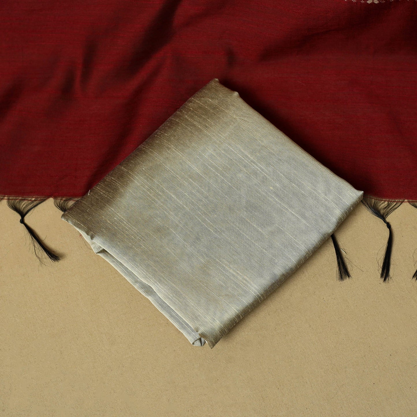 Spun dupion silk thread buti 3pc unstitched dress material