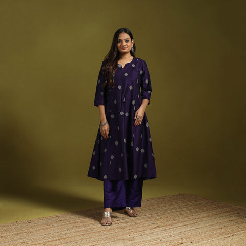 Spun dupion viscose silk thread buti 2pc kurta set