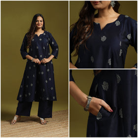 Spun dupion viscose silk thread buti 2pc kurta set